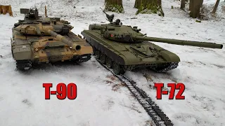 Heng Long T-72 и Heng Long T-90 Тест по Снегу на Пластиковых Гусеницах