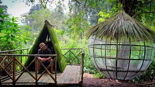 SOLO CAMPING IN HEAVY RAIN‼️ BUILD TRIANGLE SECOND SHELTER || ENJOY COOK AND RELAXING DAY