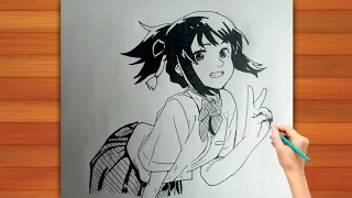 How to Draw Mitsuha Miyamizu From Your Name / Kimi No Nawa Movie