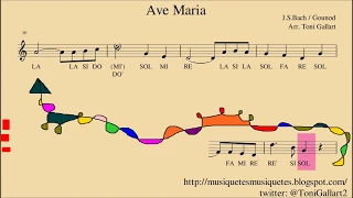 Ave Maria. Bach/Gounod.  Partitura flauta, violín, fagot... + audio. SI melodía. C instruments.