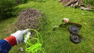 Nehéz "akadós" telek nyírása stihl fs-460 kaszával. Mowing a difficult garden with a stihl fs-460