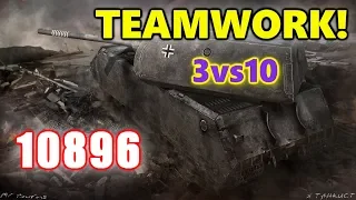 World of Tanks - MAUS - 11K Damage 8K Block 6 Kills - 3vs10 - TEAMWORK!