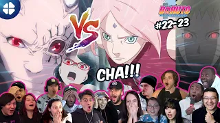 Sakura/Sarada vs. Shin 🇯🇵 [Mega REACTION MASHUP] Boruto 22-23 ボルト -- 海外の反応