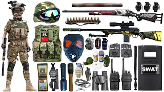 Unpacked special police weapon toy set, M24 sniper rifle, tactical helmet, Glock pistol, bomb dagger