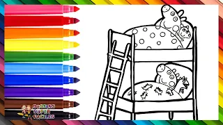 Dessiner et colorier Peppa Pig et George Pig dans leur lit superposé 🐷🛏️🛏️🌈 Dessins pour enfants