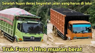 Setelah hujan deras beginilah jalan yang harus di lalui truk Fuso & Hino muatan berat