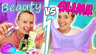 BEAUTY VS SLIME CHALLENGE Coolen Schleim mischen oder Beautyprodukte gewinnen? Nina vs. Kathi