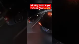 Big turbo mk5 vs Tesla Plaid! 🔥😨 (shocking results😨) #shorts #supra #tesla #plaid #viral