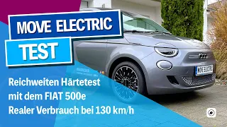 Fiat 500e - Elektroauto Reichweiten-Härtetest bei 130 km/h auf der Autobahn - mit Ladekurve