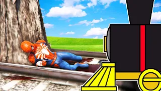 【OFFICER  CK】GTA 5 火车把蜘蛛侠撞死了！ SPIDER-MAN Hit by the TRAIN ! (GTA5 MODs)