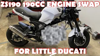 ZS190 190cc engine swap for Little Ducati in vlog 043