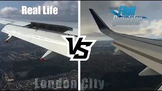 Microsoft Flight Simulator (FS2020) vs Real Life | Wing View Landing in London City Airport POV