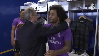 Florentino Pérez welcomes the team at Ciudad Real Madrid