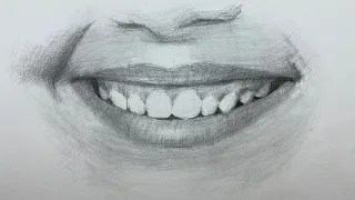 Watercolor of a Smiling Girl Lesson 4 - Drawing a Mouth with Graphite Pencils