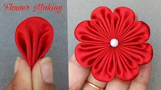 DIY: How to make an adorable fabric rose flower in just 6 minutes! | DIY Fabric Flower embroidery