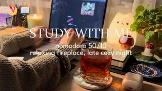 3-HR STUDY WITH ME 🪵 🌙 Pomodoro Timer 50-10 / Relaxing Fireplace, Deep Focus at Night