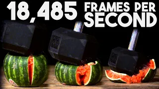 60lbs Dumbbell PULVERIZING a Watermelon @18,485FPS SLOW MOTION!!!