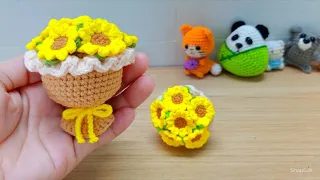 Crochet mini sunflower bouquet keychain | Móc bó hoa hướng dương mini làm móc khóa