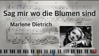 Sag mir wo die Blumen sind Piano Tutorial - Marlene Dietrich (lyrics & chords) FREE SHEET MUSIC