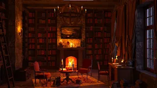 Ancient Library - Relaxing Rain, Thunder and Crackling Fireplace Sounds for Study, Work, Sleep