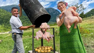 HOW TO COOK DINNER IN AN IRON BARREL? Unforgettable Juicy Chicken Recipe, You Must See!