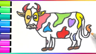 How to Draw Colourful Beautiful Cow Animals for Beginners, Coloring & Painting | Kimber Drawings