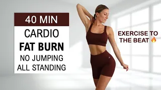 40 Min Fat Burning Cardio HIIT | No Jumping - All Standing, Exercise to the Beat, No Repeat