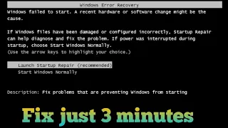 How to fix window error recovery| window 7| Sata disable| launch startup repair|