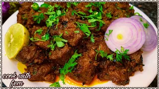 Hyderabadi Restaurant Style Bhuna Mutton Masala | Best Bhuna Gosht | Mutton Fry Recipe-Cook With Fem
