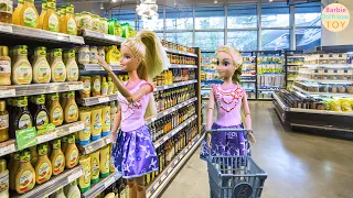 Barbie supermarket? Barbie and Rapunzel  supermarket grocery shopping and camping