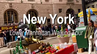 [4K] New York | Lower Manhattan Walking Tour, 9/11 Memorial to Bull of Wall Street & old City Hall