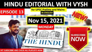 BEST Hindu Editorial in English | Hindu EDITORIAL in English | 15th November 2021 | By Vysh | HINDU