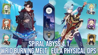 C0 Wriothesley Burning Melt & C0 Eula Physical DPS - Spiral Abyss 4.1 - Genshin Impact