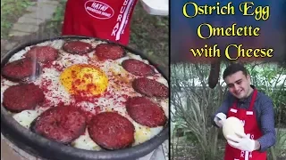 Turkish Ostrich Egg Omelette with Cheese and Sausages|CZN Burak Ostrich Omelette|Turkish Food Heaven