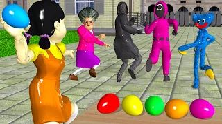 Scary Teacher 3D Miss T vs Squid Game vs Huggy Wuggy Who Faster Games with Flying Eggs