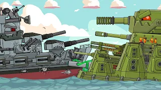 The battle of two giants. KV-44-M2 vs Tirpitz. Cartoons about tanks