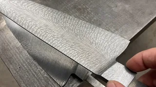 Jailbird Feather Damascus Chef Knives, Part 5: completing the pattern, forging blades, heat treat!