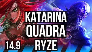 KATARINA vs RYZE (MID) | Quadra, 13/2/5, 1100+ games, Legendary | KR Grandmaster | 14.9