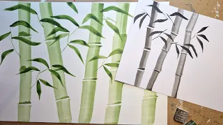 How to paint bamboo. watercolour tutorial for beginners. one stroke painting