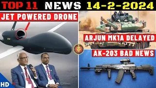 Indian Defence Updates : Jet Powered Stealth Drone,Germany Delays Arjun,AK-203 Stuck,Astra on Mirage