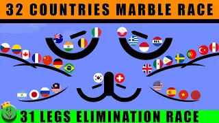 32 Countries Elimination Marble Race with 31 legs / Marble Race King