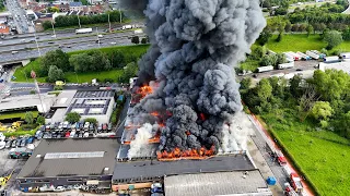 BIG FIRE - 100 CARS DESTROYED - ZELLIK BELGIUM