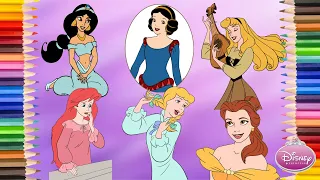 Coloring Disney Princess Cinderella Ariel Snow White Jasmine Aurora Belle Coloring Book COMPILATION