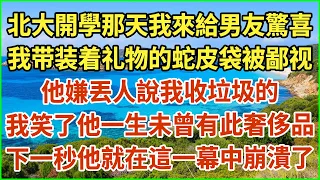 北大開學那天我來給男友驚喜！我带装着礼物的蛇皮袋被鄙视！他嫌丟人說我收垃圾的！我笑了他一生未曾有此奢侈品！下一秒他就在這一幕中崩潰了！#生活經驗 #情感故事 #深夜淺讀 #幸福人生 #深夜淺談