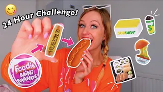 Letting the New FOODIE MINI BRANDS Decide what I Eat for 24 Hours Challenge!!😱🍣🌭🍦🍪 (BAD IDEA...😳)