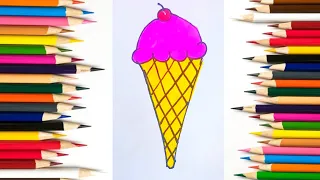 How to draw a Strawberry ice cream | Easy Ice Cream Drawing for kids | How to Draw a Ice Cream