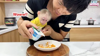 Chef Lily makes mango yogurt for dad