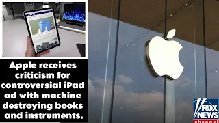 Apple receives criticism for controversial iPad ad with machine destroying books and instruments.