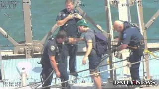 Raw: Arrest of man climbing Brooklyn Bridge