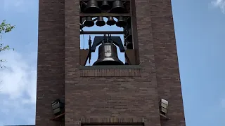 The bells of first Baptist Church strike at 12 o’clock noon